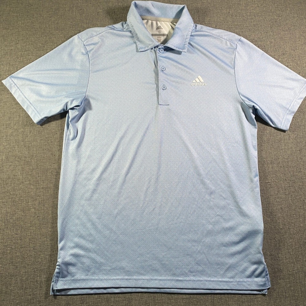 Adidas Golf Mens Short Sleeve Polo Shirt Light Blue Small Speckled Dot Pattern